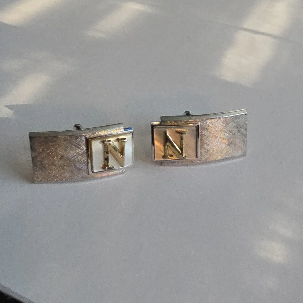 Vintage cuff links letter N silver tone gold tone initial alphabet monogram